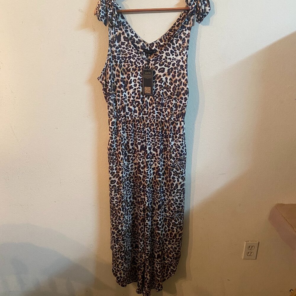 GLORYSTAR LARGE SLEEVELESS WIDE-LEG LEOPARD PRINT JUMPSUIT W/TIE-SHOULDER STRAPS